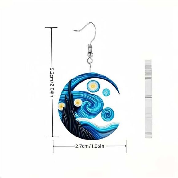 Van Gogh Starry Night Earrings - Picture 2 of 8